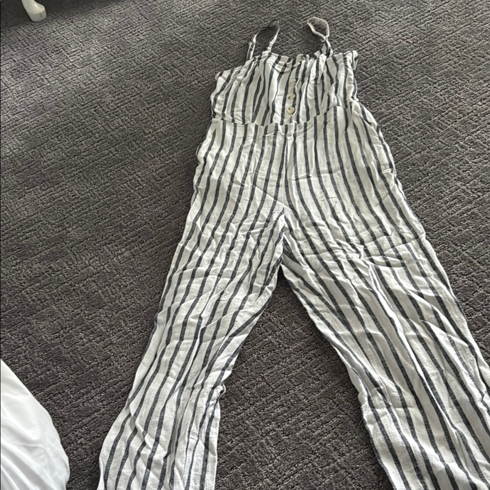 Old Navy Black and White Striped Jumpsuit